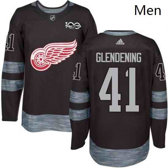 Mens Adidas Detroit Red Wings 41 Luke Glendening Authentic Black 1917 2017 100th Anniversary NHL Jersey